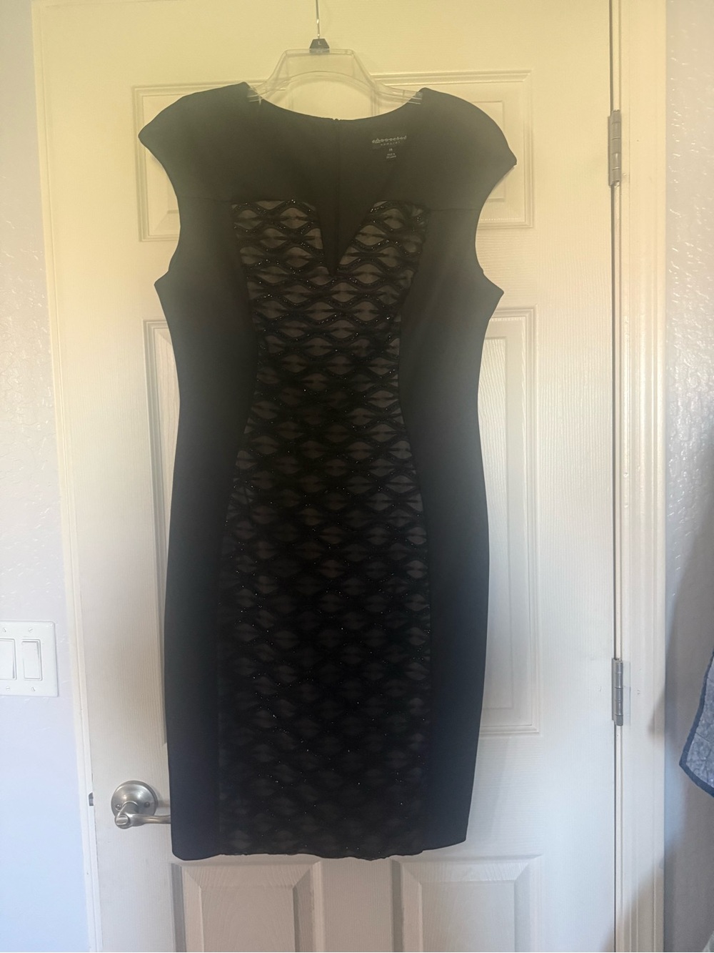 connected apparel Black Lace-Panel Sheath Midi Dress